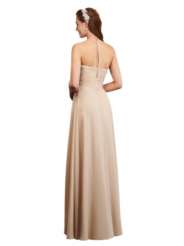 Champagne Trapèze Licou Mousseline Longue Robes demoiselle d'honneur