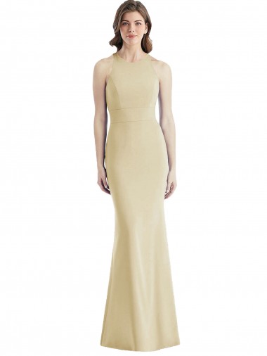 Champagne Trompette Bateau Crêpe Stretch Longue Robes demoiselle d'honneur / Robes de bal Pas Cher