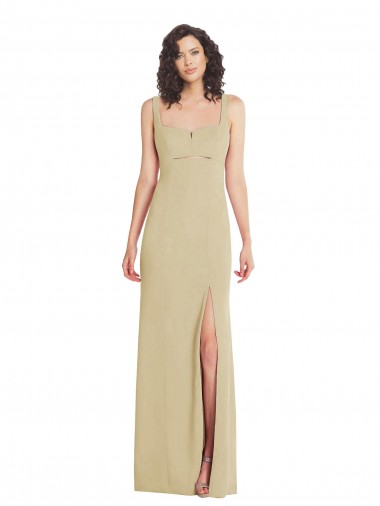 Champagne Trompette Col Carré Crêpe Stretch Longue Formelles Robes demoiselle d'honneur / Robes de soirée / Robes de bal Pas Cher