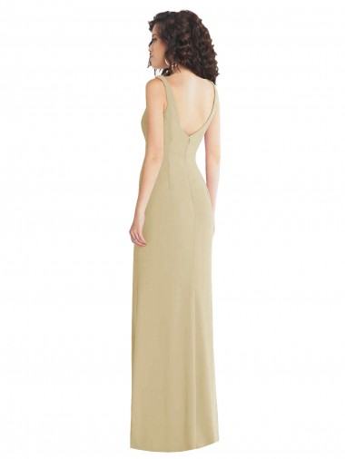 Champagne Trompette Col Carré Crêpe Stretch Longue Formelles Robes demoiselle d'honneur / Robes de soirée / Robes de bal