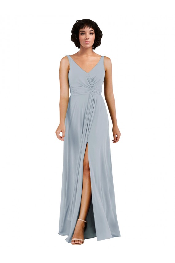 Colonne Col V Mousseline Longue Robes demoiselle d'honneur Pas Cher