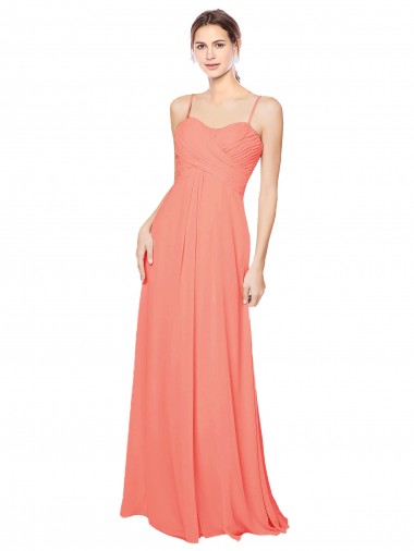 Corail Trapèze Bretelles spaghetti Mousseline Longue Robes demoiselle d'honneur Pas Cher
