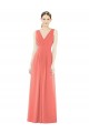 Corail Trapèze Col V Mousseline Longue Robes demoiselle d'honneur Pas Cher