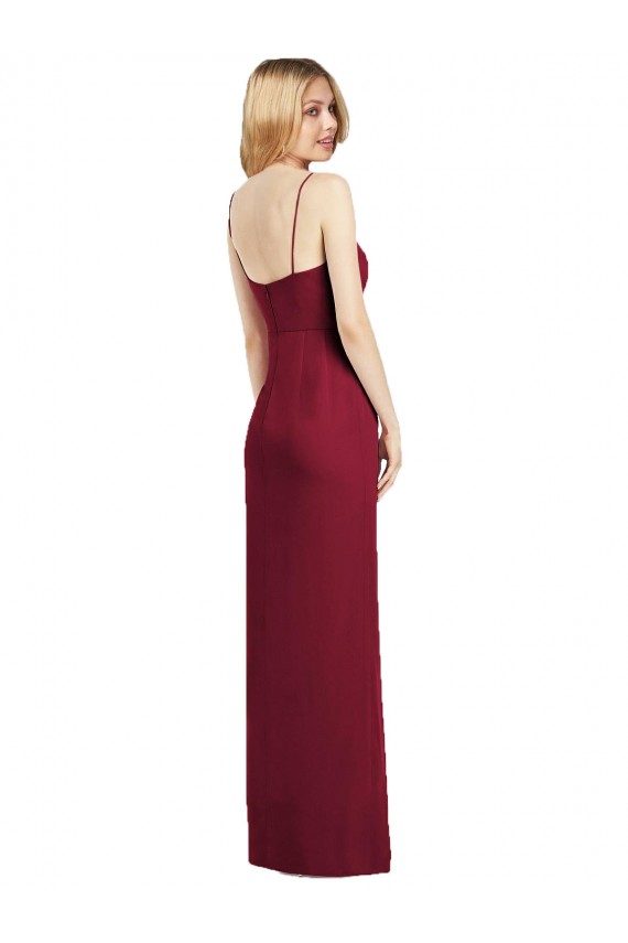 Corail Trompette Bretelles spaghetti Col V Mousseline Longue Robes demoiselle d'honneur Pas Cher