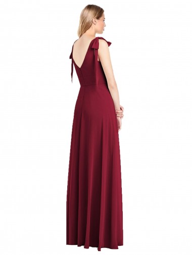 Corail Trompette Col V Mousseline Longue Robes demoiselle d'honneur