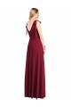 Corail Trompette Col V Mousseline Longue Robes demoiselle d'honneur Pas Cher