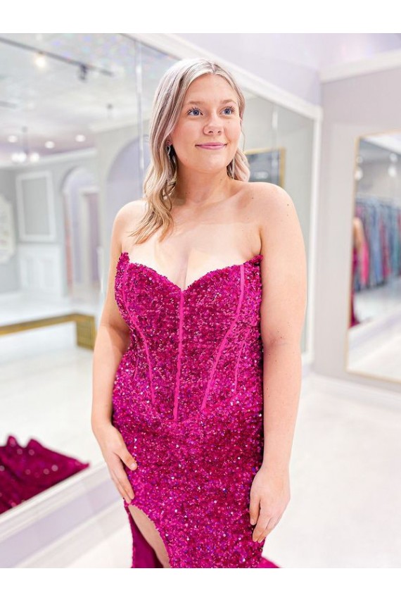 Couleur affichée Fourreau Balayage train Paillettes Velours Longue Robes de bal Pas Cher