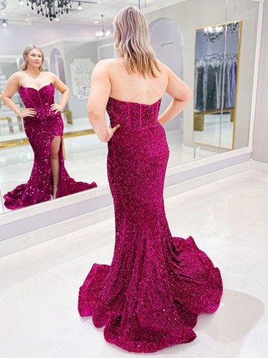Couleur affichée Fourreau Balayage train Paillettes Velours Longue Robes de bal