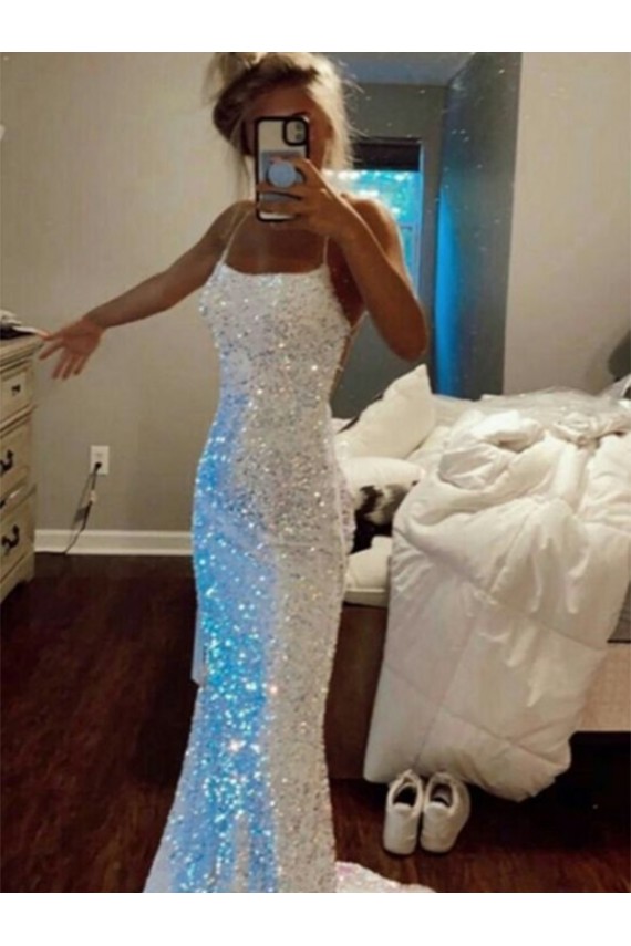 Couleur affichée Fourreau Bretelles spaghetti Balayage train Paillettes Velours Longue Robes de bal Pas Cher