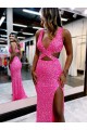 Couleur affichée Fourreau Col V Balayage train Paillettes Velours Longue Robes de bal Pas Cher