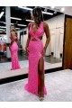 Couleur affichée Fourreau Col V Balayage train Paillettes Velours Longue Robes de bal Pas Cher