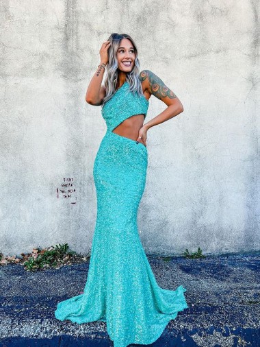 Couleur affichée Sirène Balayage train Paillettes Velours Longue Robes de bal Pas Cher