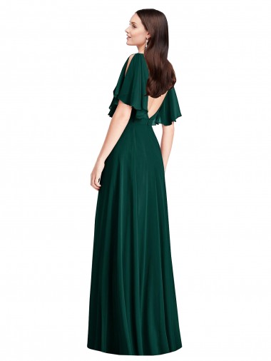 Evergreen Trapèze Bateau Mousseline Longue Robes demoiselle d'honneur