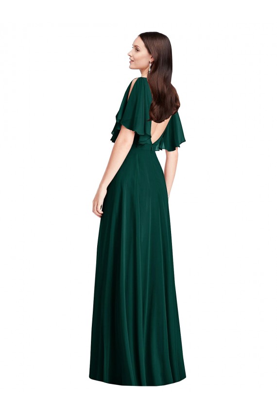 Evergreen Trapèze Bateau Mousseline Longue Robes demoiselle d'honneur Pas Cher