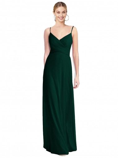 Evergreen Trapèze Bretelles spaghetti Col V Mousseline Longue Robes demoiselle d'honneur Pas Cher