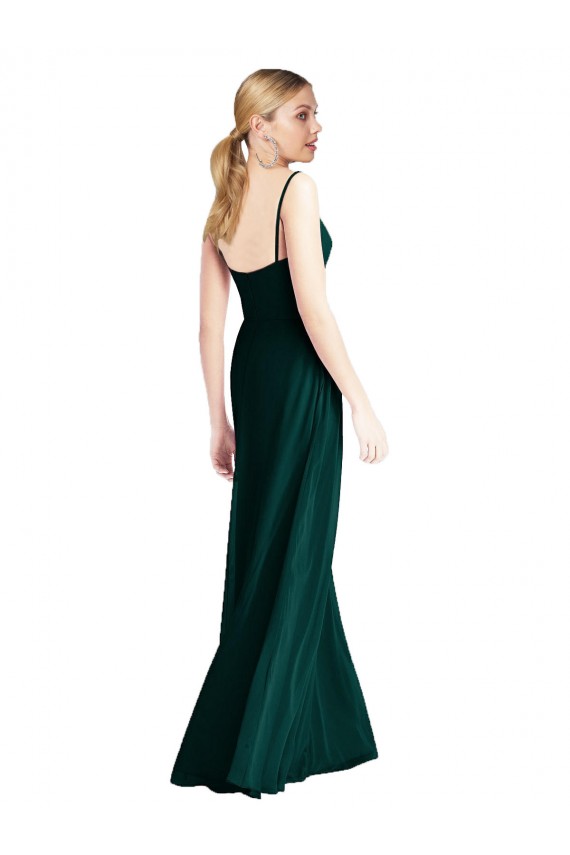 Evergreen Trapèze Bretelles spaghetti Col V Mousseline Longue Robes demoiselle d'honneur Pas Cher