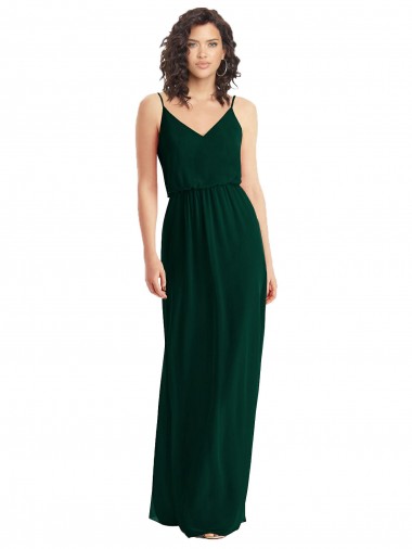 Evergreen Trapèze Col V Mousseline Longue Robes demoiselle d'honneur Pas Cher