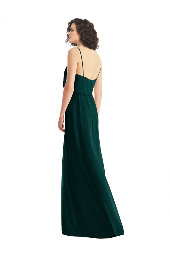 Evergreen Trapèze Col V Mousseline Longue Robes demoiselle d'honneur Pas Cher