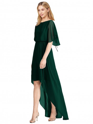 Evergreen Trapèze Col rond Mousseline Longue Asymétrique Robes demoiselle d'honneur Pas Cher