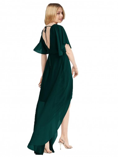 Evergreen Trapèze Col rond Mousseline Longue Asymétrique Robes demoiselle d'honneur