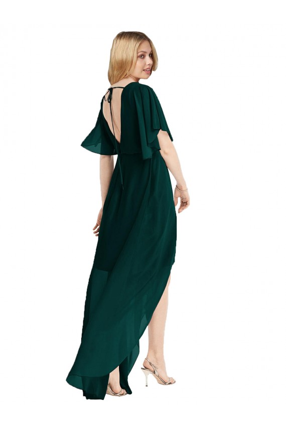 Evergreen Trapèze Col rond Mousseline Longue Asymétrique Robes demoiselle d'honneur Pas Cher