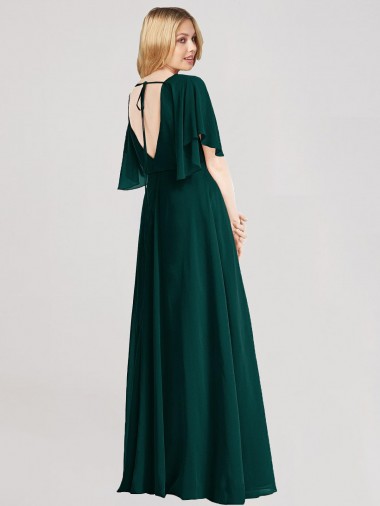 Evergreen Trapèze Col rond Mousseline Longue Robes demoiselle d'honneur