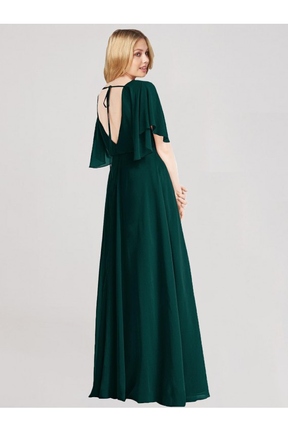 Evergreen Trapèze Col rond Mousseline Longue Robes demoiselle d'honneur Pas Cher