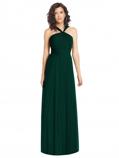 Evergreen Trapèze Licou Mousseline Longue Robes demoiselle d'honneur Pas Cher