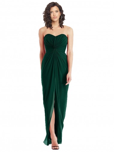 Evergreen Trapèze Sans bretelle Mousseline Longue Robes demoiselle d'honneur Pas Cher