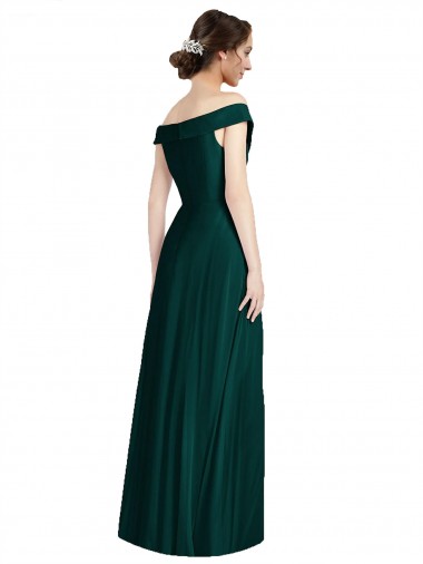 Evergreen Trapèze Épaule Dénudée Col V Mousseline Longue Robes demoiselle d'honneur