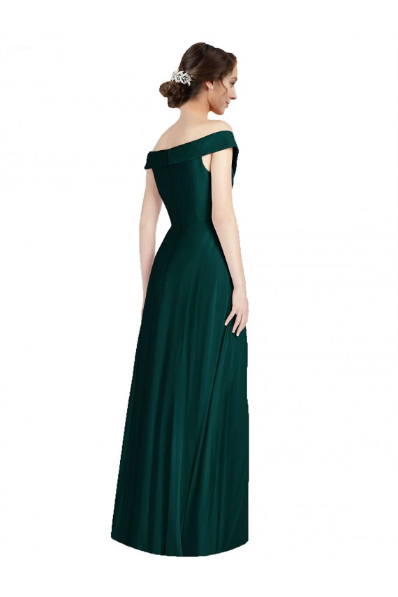 Evergreen Trapèze Épaule Dénudée Col V Mousseline Longue Robes demoiselle d'honneur Pas Cher
