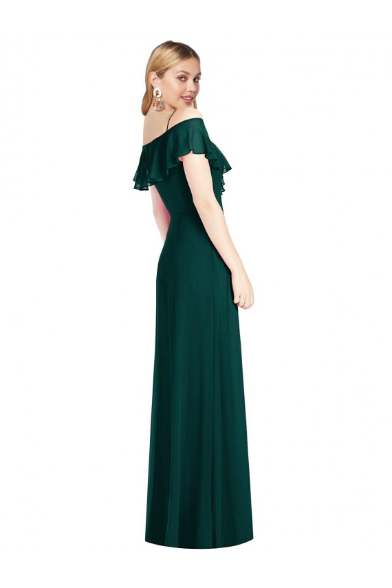 Evergreen Trompette Bretelles spaghetti Mousseline Longue Robes demoiselle d'honneur Pas Cher