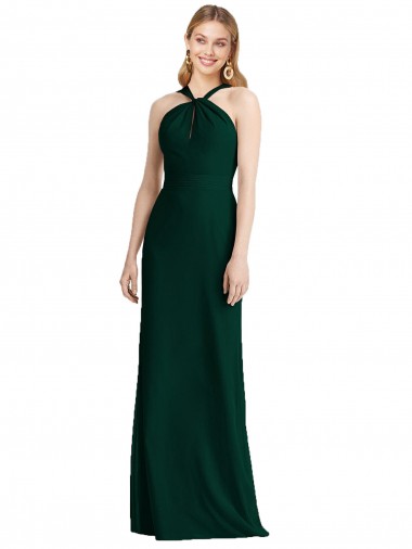 Evergreen Trompette Licou Mousseline Longue Robes demoiselle d'honneur Pas Cher