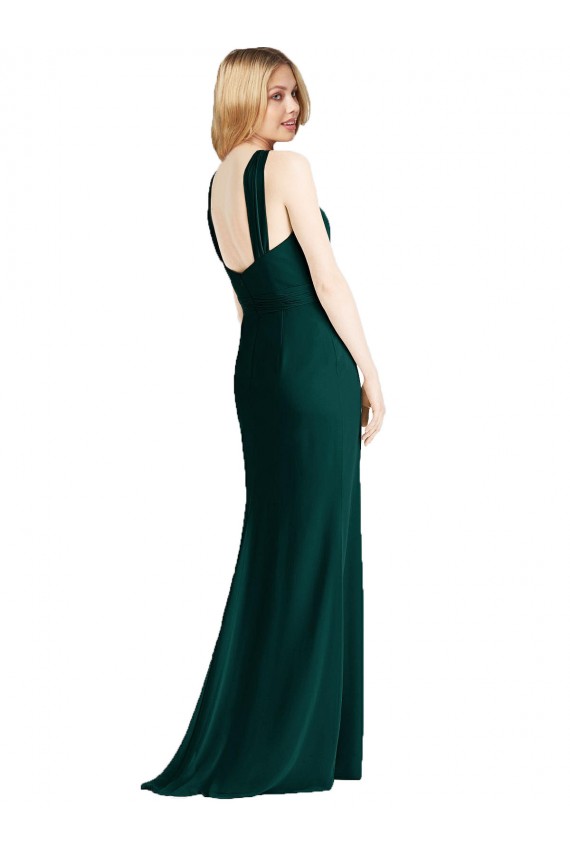 Evergreen Trompette Licou Mousseline Longue Robes demoiselle d'honneur Pas Cher