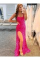 Fourreau Bretelles spaghetti Balayage train Paillettes Velours Longue Robes de bal Pas Cher