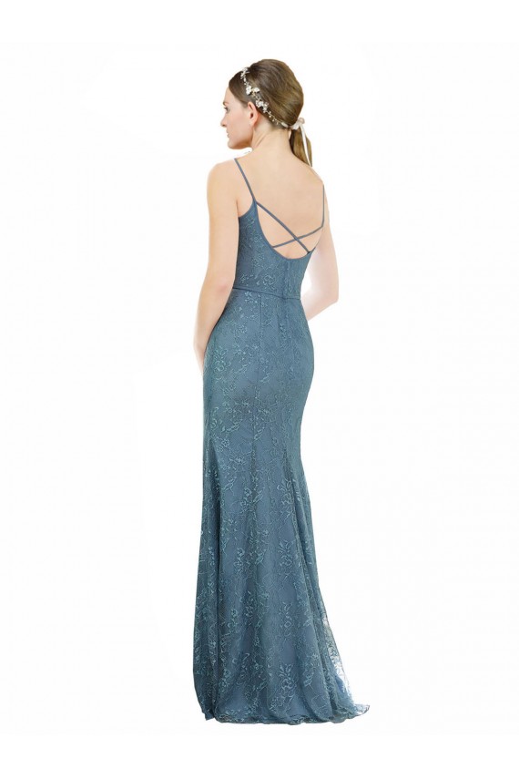 Fourreau Bretelles spaghetti Col V Dentelle Longue Robes demoiselle d'honneur Pas Cher