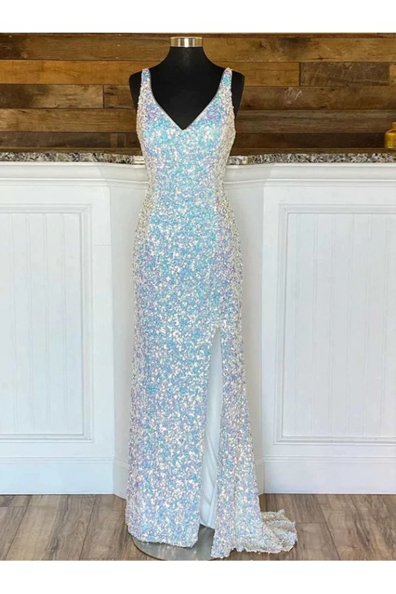 Fourreau Col V Balayage train Paillettes Velours Longue Robes de bal Pas Cher