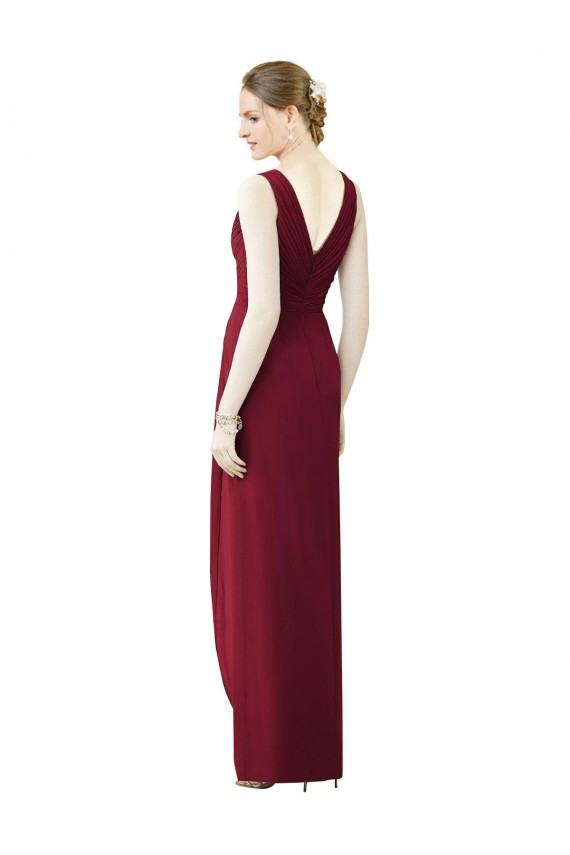 Fourreau Col V Mousseline Longue Robes demoiselle d'honneur Pas Cher