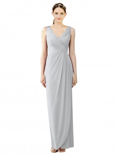Fourreau Col V Mousseline Longue Robes demoiselle d'honneur Pas Cher