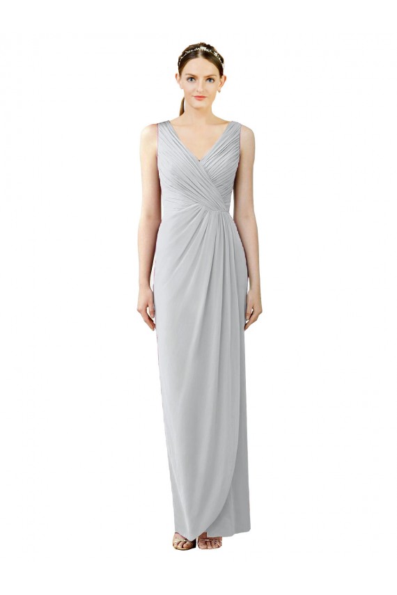 Fourreau Col V Mousseline Longue Robes demoiselle d'honneur Pas Cher