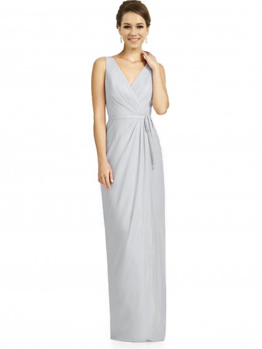 Fourreau Col V Mousseline Longue Robes demoiselle d'honneur Pas Cher