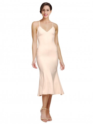 Fourreau Col V midi Crêpe Stretch Courte Robes demoiselle d'honneur / Robes de bal / Robes de cocktail Pas Cher