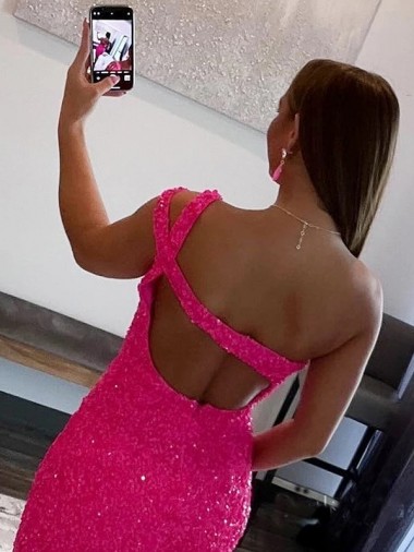 Fourreau Courte Paillettes Velours Courte Robes de bal