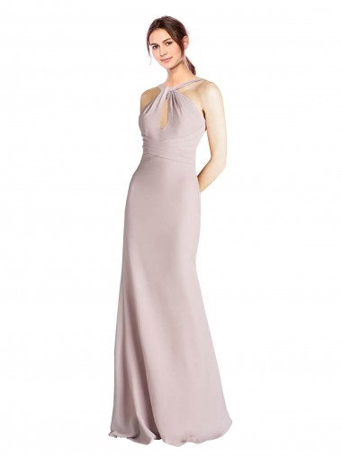 Fourreau Licou Col Haut Mousseline Longue Robes demoiselle d'honneur Pas Cher