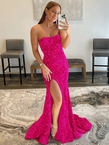 Fourreau Sans bretelle Balayage train Paillettes Velours Longue Robes de bal Pas Cher