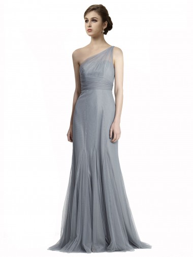 Gris ardoise Sirène Tulle Longue Robes demoiselle d'honneur Pas Cher