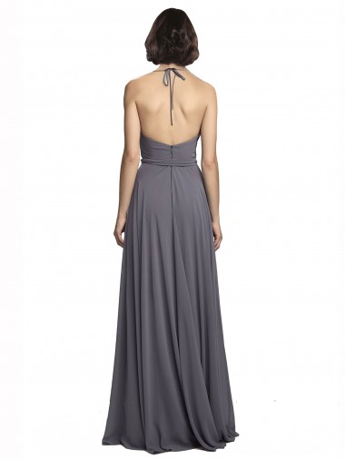Gris ardoise Trapèze Bretelles spaghetti Mousseline Longue Robes demoiselle d'honneur