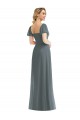 Gris ardoise Trapèze Col Carré Mousseline Longue Robes demoiselle d'honneur Pas Cher