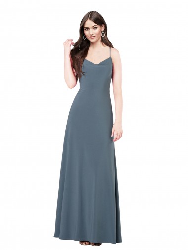 Gris ardoise Trapèze Col V Spandex Longue Robes demoiselle d'honneur / Robes de bal Pas Cher