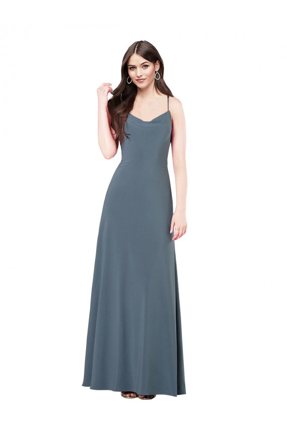 Gris ardoise Trapèze Col V Spandex Longue Robes demoiselle d'honneur / Robes de bal Pas Cher